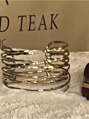 Gold Spiral Hammered Coil Statement Cuff Bracelet EUC